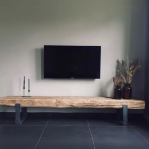 TV-Möbel aus alten Bahnschwellen rau mit Stahlgestell 40 cm breit